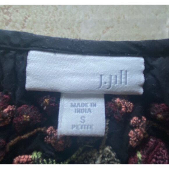 J.Jill Petite Black Floral Embroidered Boho Hippie Artisan Cottagecore Blouse - Picture 5 of 8